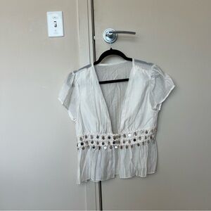 Open Blouse with Sequin Accents